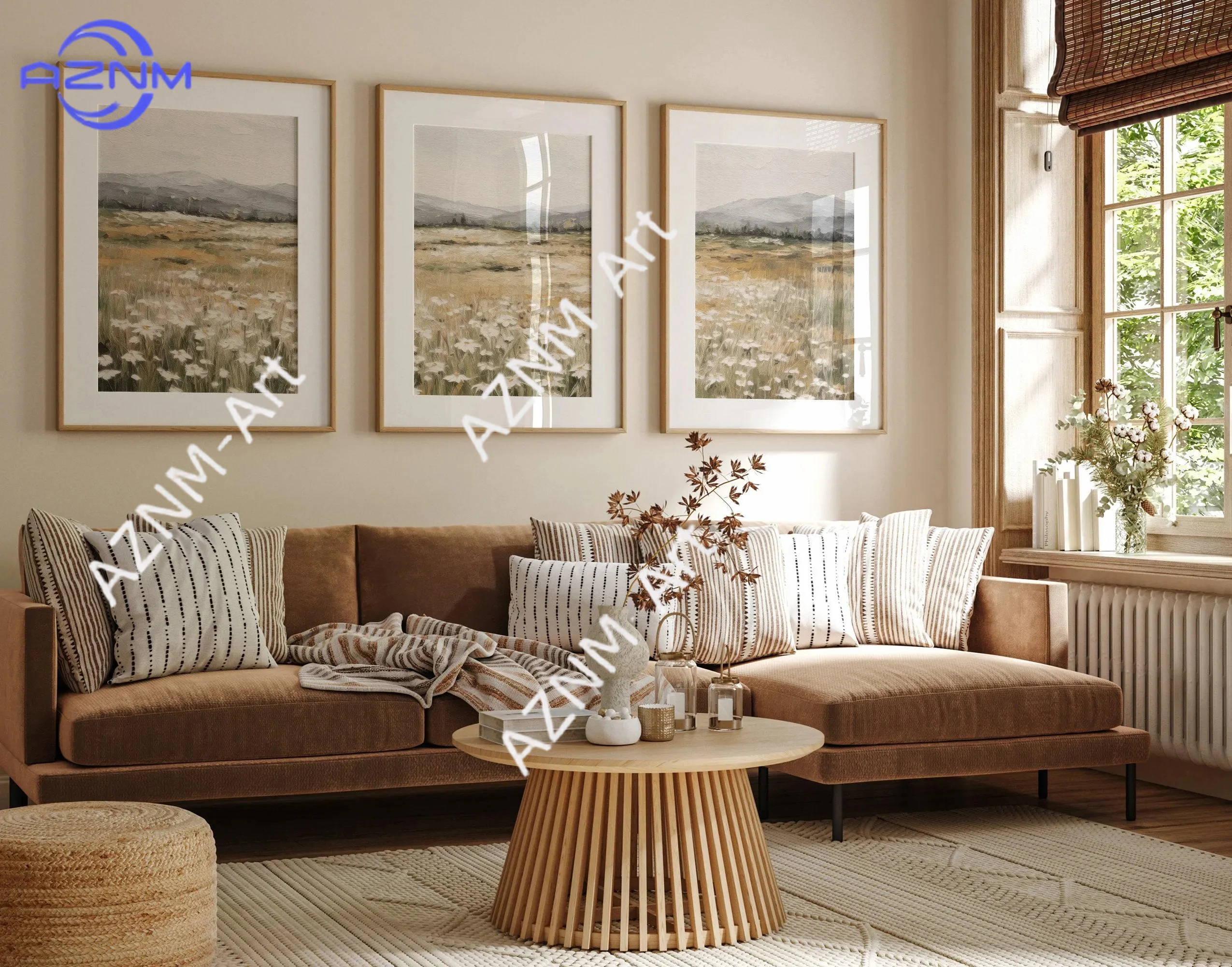 1PC/3PCS Neutral Wildflower Field Prints Muted Country Vintage Wall Art Landscape Painting Spring Farmhouse Decor