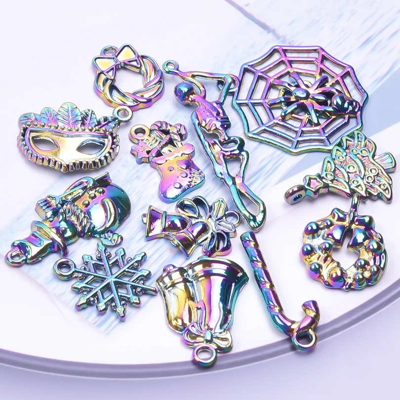 30pcs Random Mix Enamel Alloy Christmas Charms/Pendants For Jewelry Making Supplies Wholesale Items Bulk Charm Holiday Materials