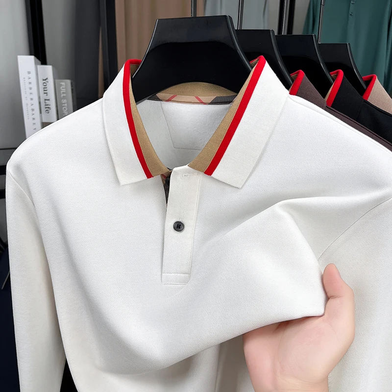 

Роскошные модные длинными рукавами polo рубашки мужские высококачественные Корейский стиль отдых бизнес комфорт осень новые полосатые перевернутый воротником футболки