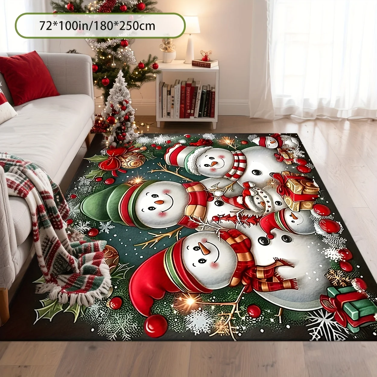2D Digital Print Snowman Mix‑Pattern Rug, Festive Home & Commercial Decor Mat for Living Room Bedroom Bedside Entryway