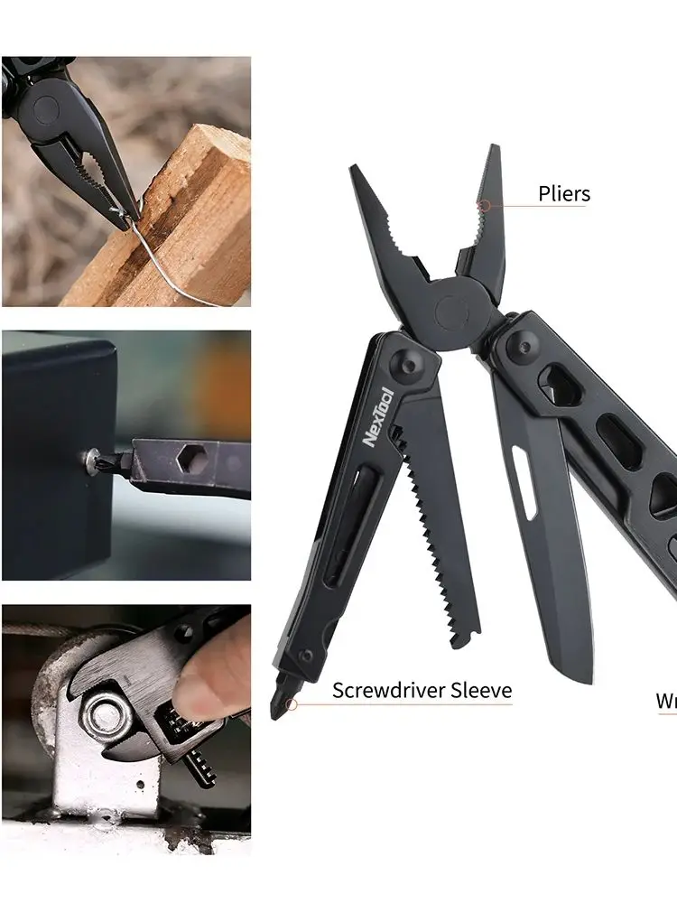 Nextool Black 9 In 1 Multi-Tool Scale Fixed Wrench Knife Folding Hand Tools Kit Pliers Screwdriver Bits 9In