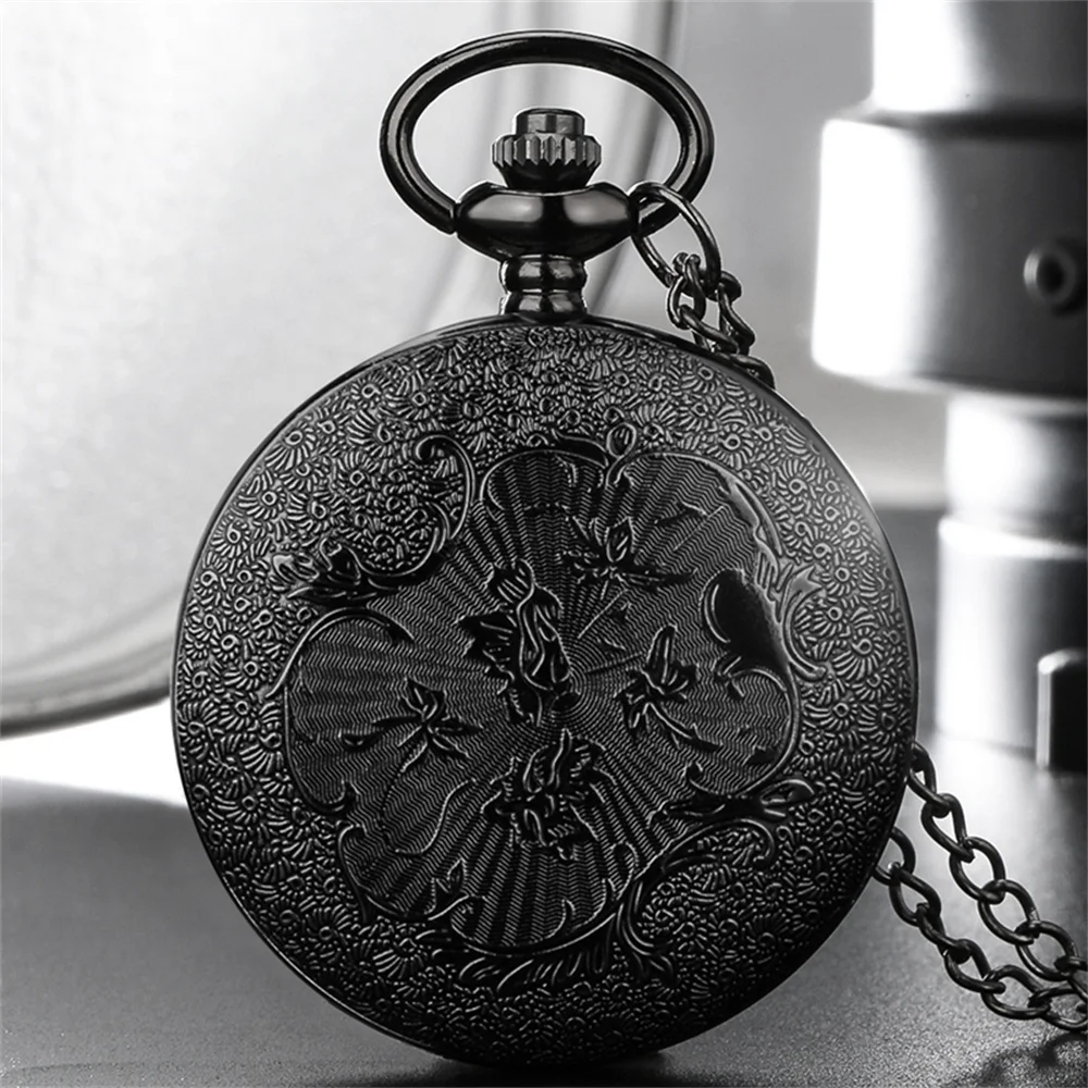 Antique Hollow Vintage Black Cobweb Steampunk Black Necklace Nurse Quartz Pocket Watch With Chain relogio de bolso Xmas Gift