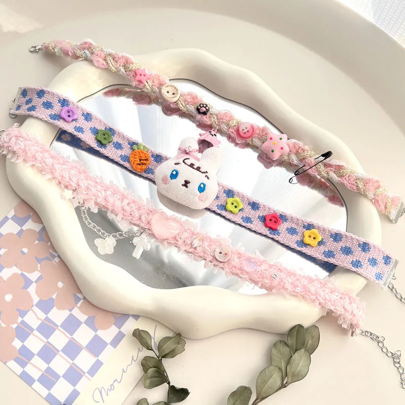 Plush Animals Choker for Women Bears Puppy Pearls Beads Chain Star Rabbit Necklace Clavicle Lady Jewelry Accessories Girl Gift