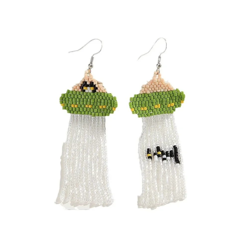 

Bohemia Rice Bead Tassel Medusa Earrings Hand Knitting Fashion Cat Versatile Beaded Drop Earrings for Women