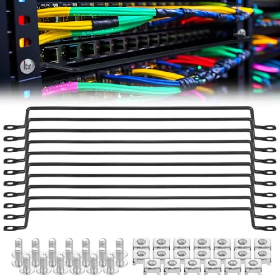 

Network rack cable organizer for horizontal cable management at 75 degrees, 19-inch steel black lacquer-coated bar with anti-sl