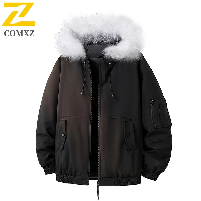 

COMXZ классическая мужская стеганая куртка с меховым воротником и капюшоном, утепленная теплая парка для езды на велосипеде на каждый день, удобная зимняя одежда