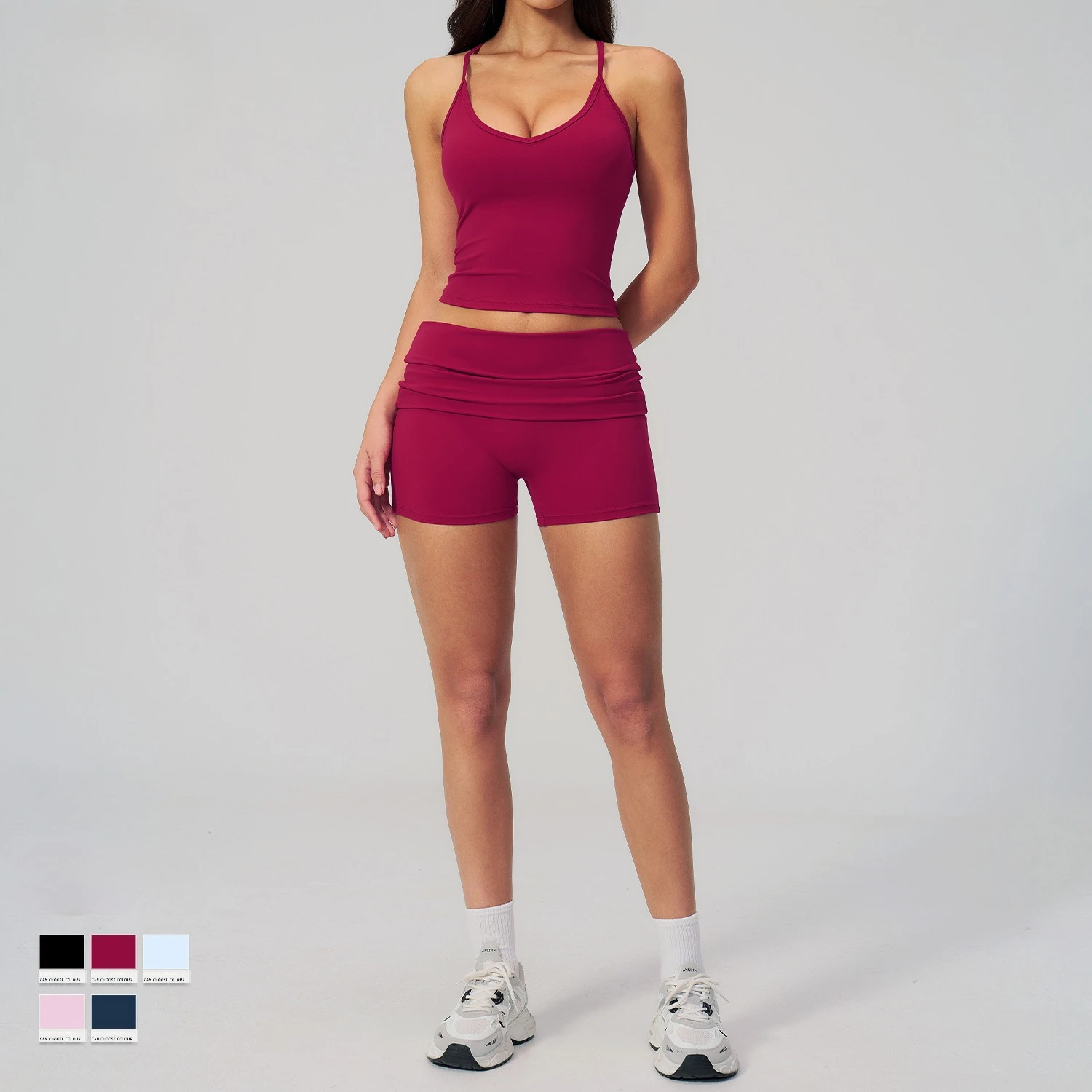 Yoga Sets 2 Piece Naked Feel Soft Women Gym Clothes Tank Top and Shorts Fitness Suit Workout Sportswear Speed Activewear