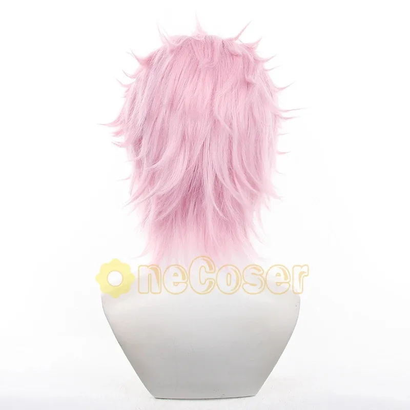 키루야 미츠키 코스프레 가발 애니메이션 윈드 브레이커 가발 핑크 짧은 머리 귀 클립 헤어핀 푸린 고등학교 섬유 헤어 + 가발 모자