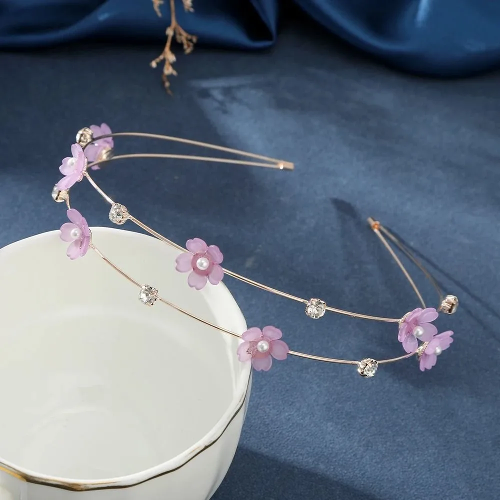 

Hair Accessories Alloy Double Root Hair Bands Thin Rhinestone Butterfly Head Hoop DIY Waterproof Flower Hair Hoop Girls