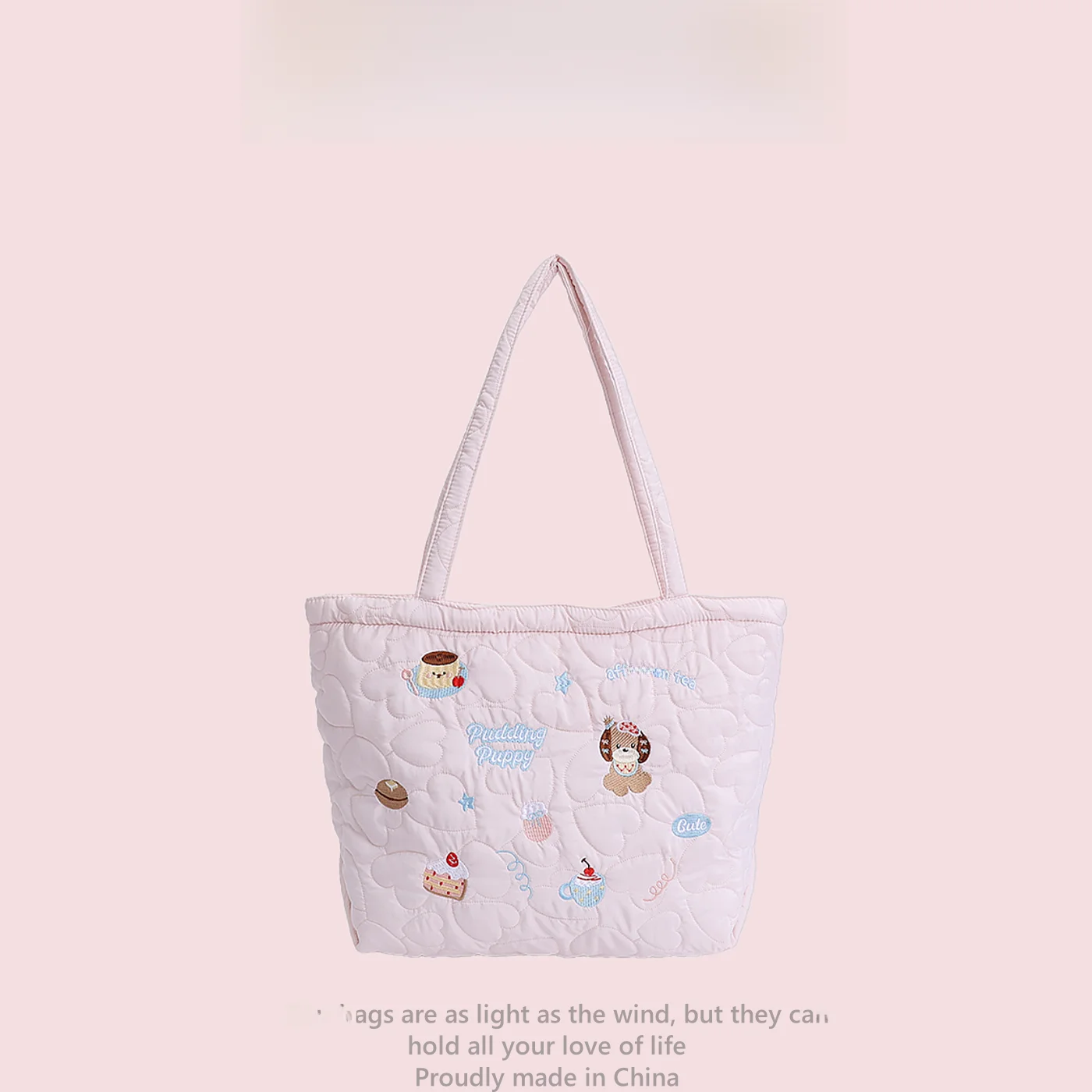 

Cute Fre Girl's Handbag Large Capaci Lightweight down Bag Outdoor Tote Bag Soft Nylon Material Foldable Mobile Phone ket
