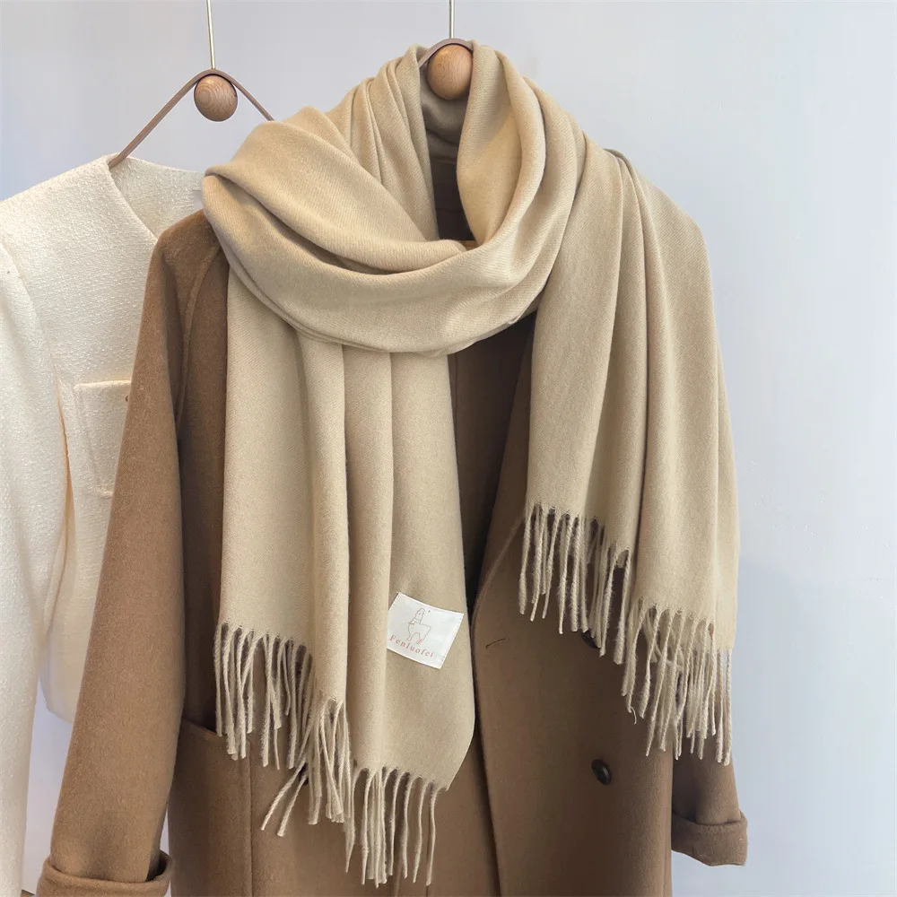 Solid Color Women Scarf Autumn Winter Vintage Tassel Scarfs Women\'s Winter Personality High Quality Warm Shawl Neck T800