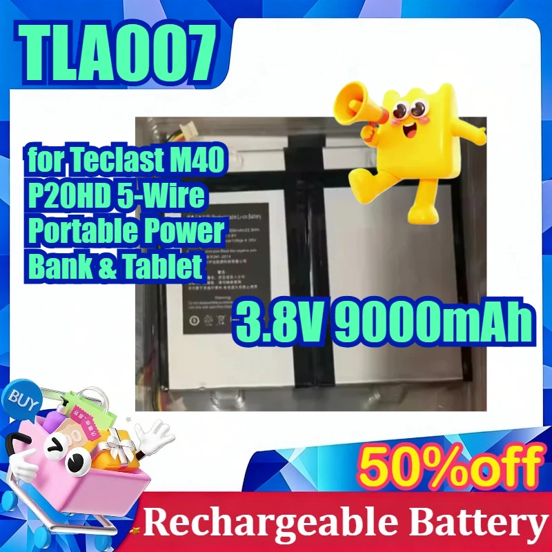 

TLA007 3.8V 9000mAh Replacement Battery for Teclast M40 P20HD 5-Wire Portable Power Bank & Tablet