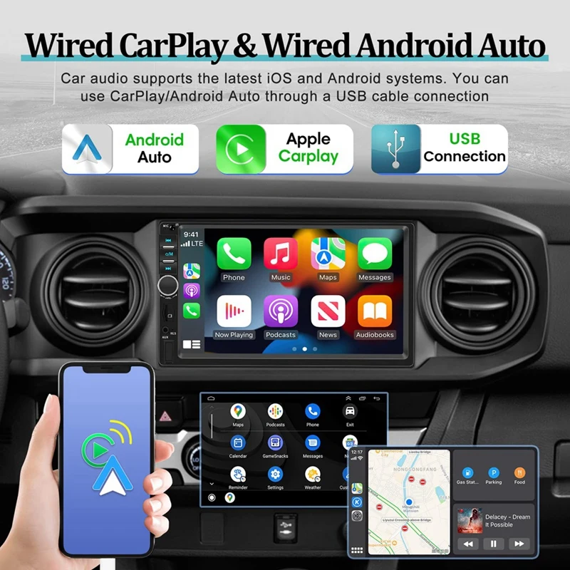 

7 Inch Double Din Carplay Car Stereo With Carplay Android Auto Black ABS 7 Inch With Mirror Link Bluetooth FM Reverse Camera