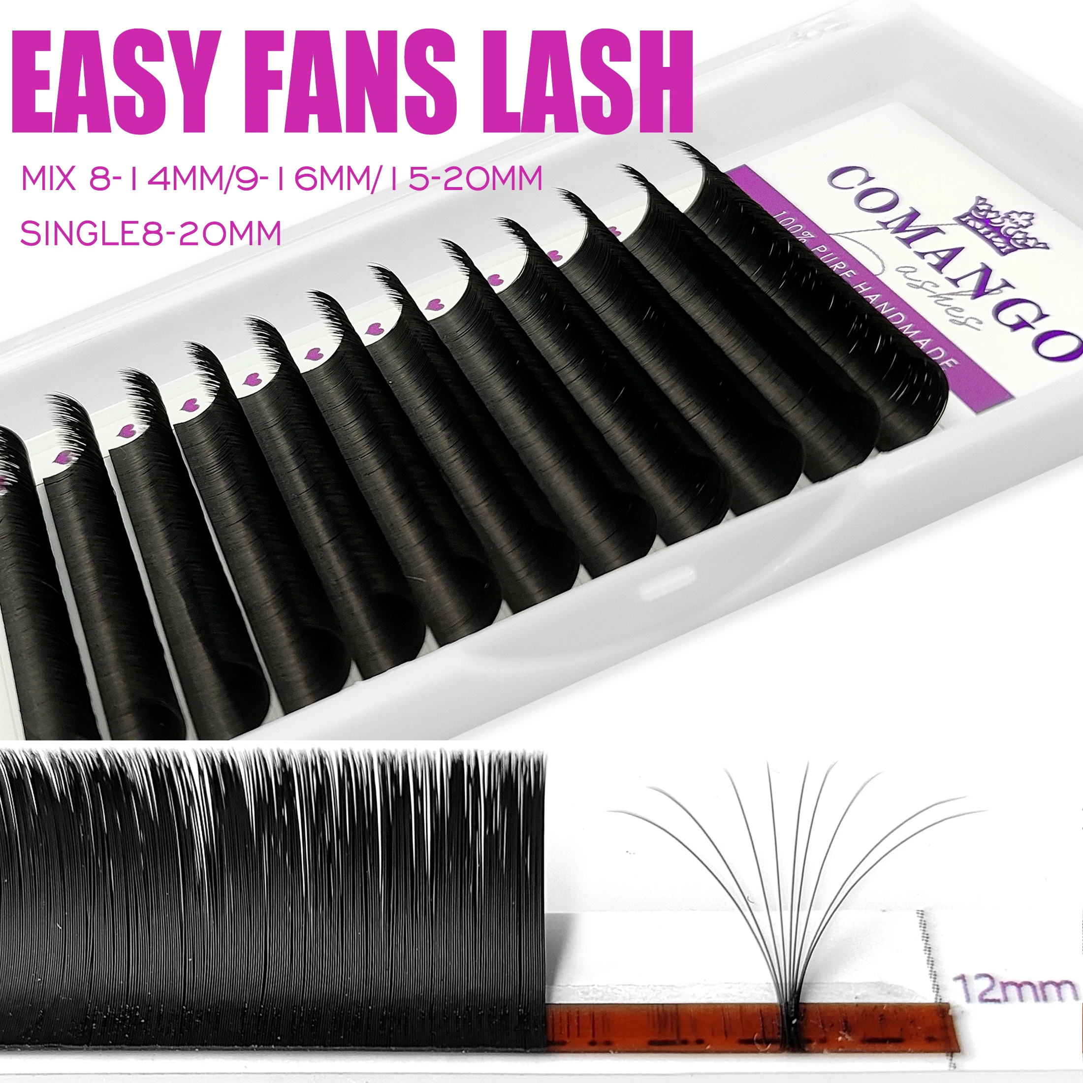 CoMango Premium Matte Black Easy Fan Mega Volume Eyelash Extension Super Soft Auto Flowering Russian Cashmere False Lashes