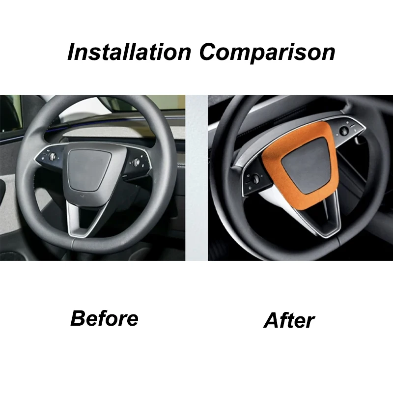 For Tesla Model YL 2026 Suede Steering Wheel Decorative Horn Decal Trim Sticker Car Interiors Accessory