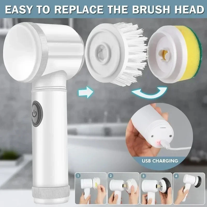 XIAOMI Electric Rotary Scrubber 5 in 1 Multifunctional Replaceable USB Rechargeable Waterproof Convenient Electric Cleaning Home