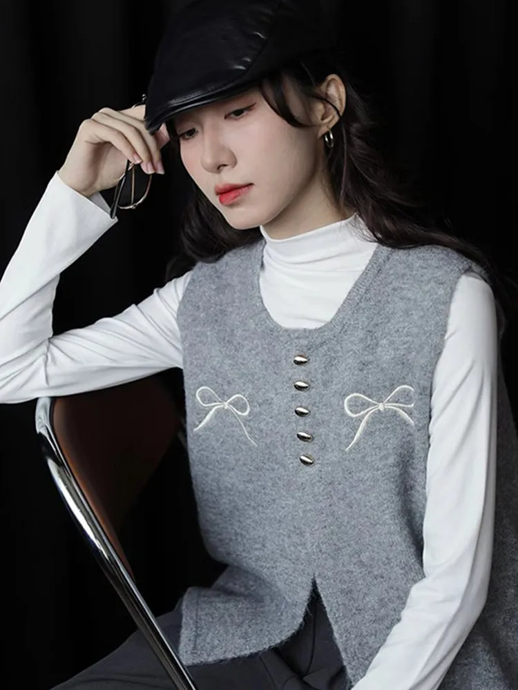 

Embroidered Knot Sweater Open Cardigan Svel Vest Faionable Casual Korean Sle Top for Women
