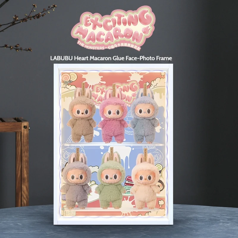 

Labubu Heartbeat Macaroon Vinyl Face Plush Doll Blind Box Photo Frame Scene Display Box Fashion Simple.