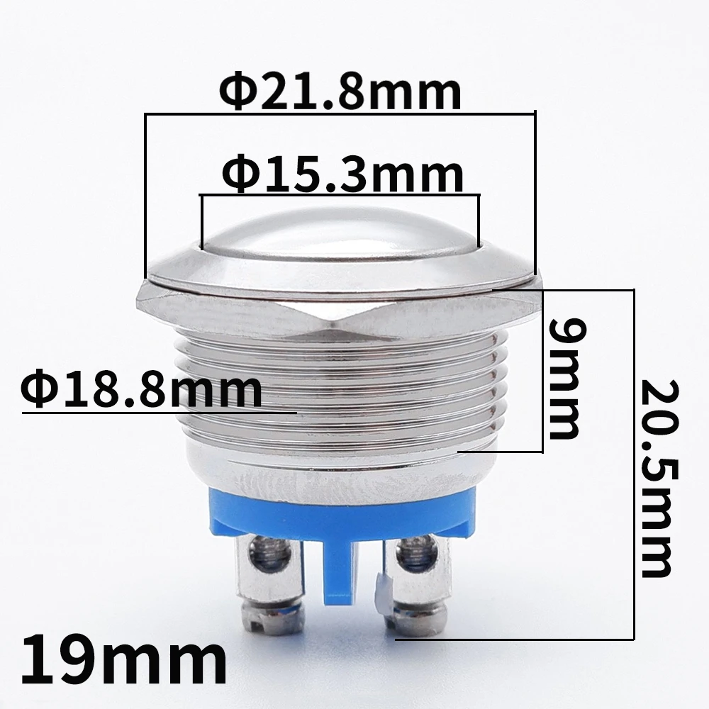 Metal Push Button Switch 16mm 19mm 22mm 1NO Momentary Reset Self Screw Terminal Waterproof Car Engine Doorbell PC Power Switch