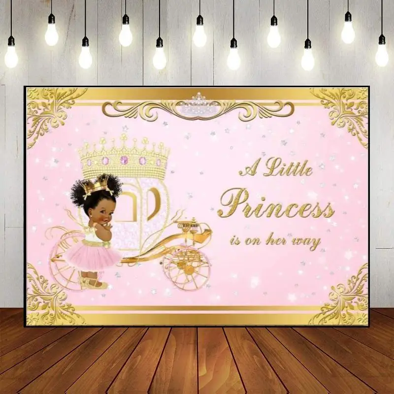 Little Princess Party Backdrop Background Royal Newborn Photography Props Pink Curtain Backdrops Crown Photo Happy Birthday Girl