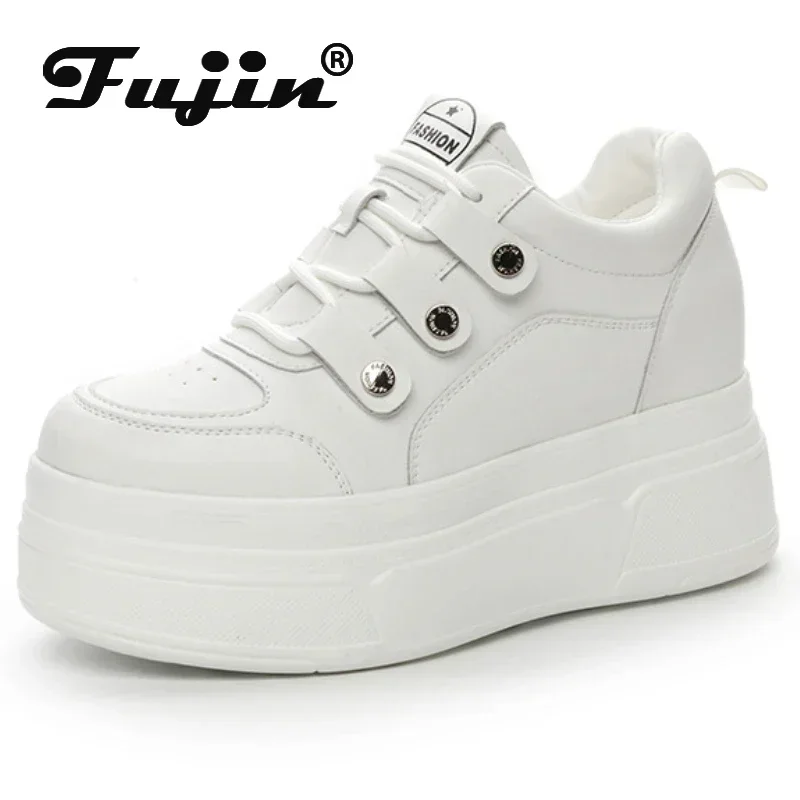 Fujin 9cm Microfiber Genuine Leather Vulcanize Summer High Brand Comfy Spring Autumn Platform Women Chunky Sneaker Loafer Shoes