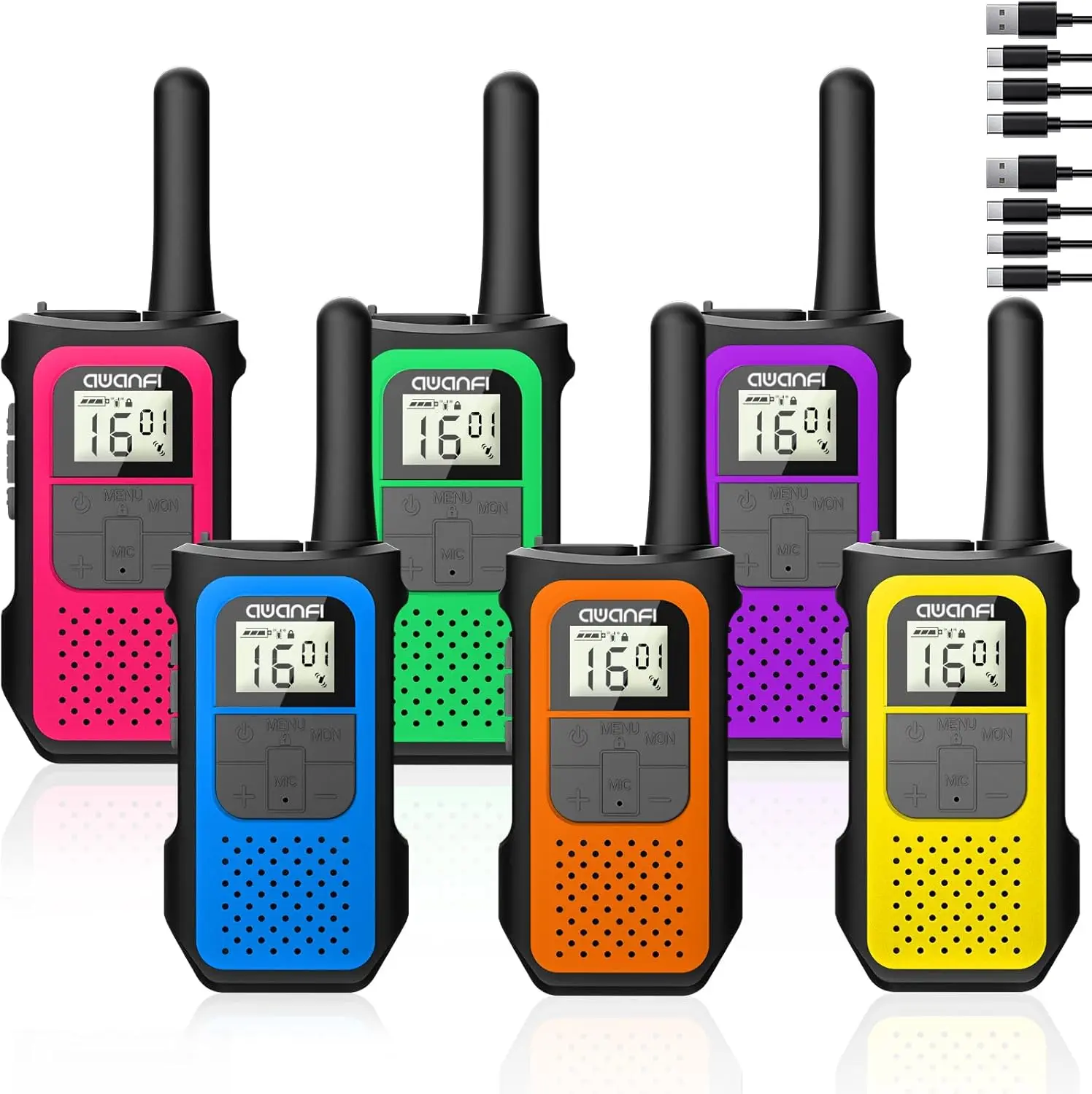 

FRS/PMR446 Walkie Talkies for Adults Kids 6 Pack, Rechargeable, 1200mAh, USB-C, VOX for US, CA, MX, EU, UK