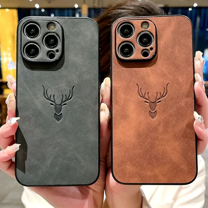 Luxury Cortex Deer Matte Phone Case For iPhone 11 12 13 14 15 16 Pro Max Plus X Xs Max XR Bumper Cases Back Cover