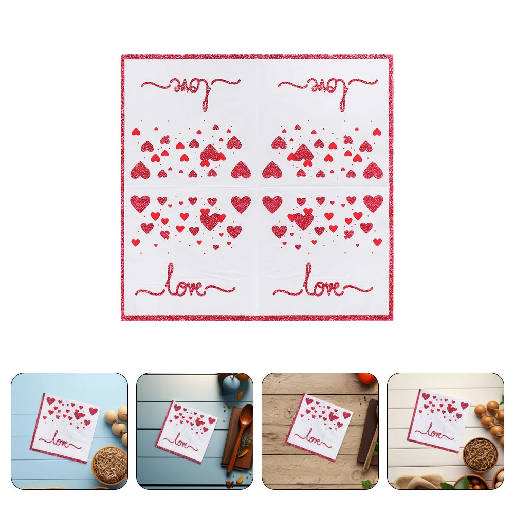 

40Pcs Valentine's Day Printed Napkins Wedding Party Tissue Red Heart Design Decorative Paper Napkins Valentines Day Tissue Paper