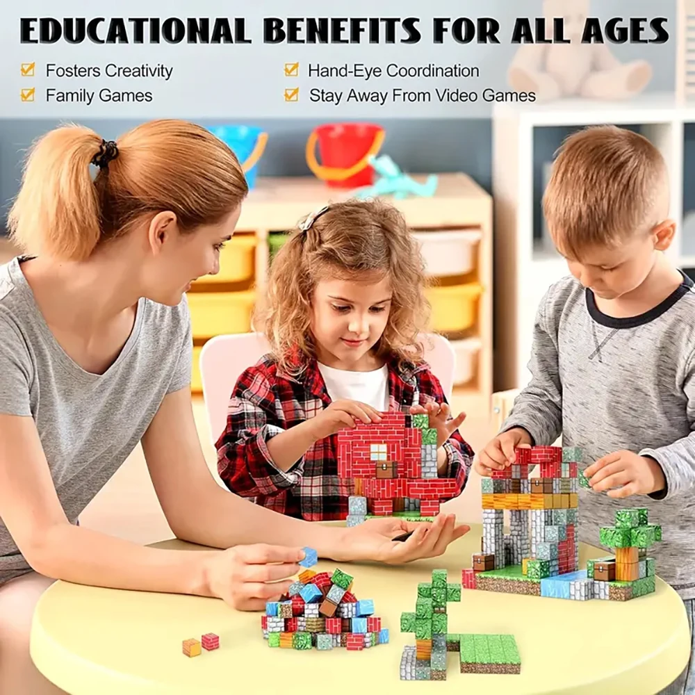 Magnetic Building Block Bricks Toy Mine World Stacking Creative Random Block Figures Boxed STEM Educational Kids Boy Girls Gift view 2