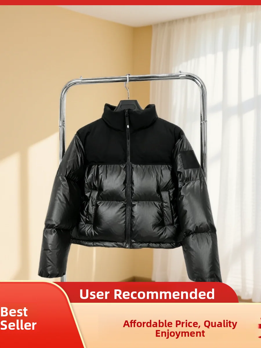  Short Puffer Jacket Stand Collar Warmth Bread Style White Duck down Filling Eco Friendly Material Women's Winter Coat