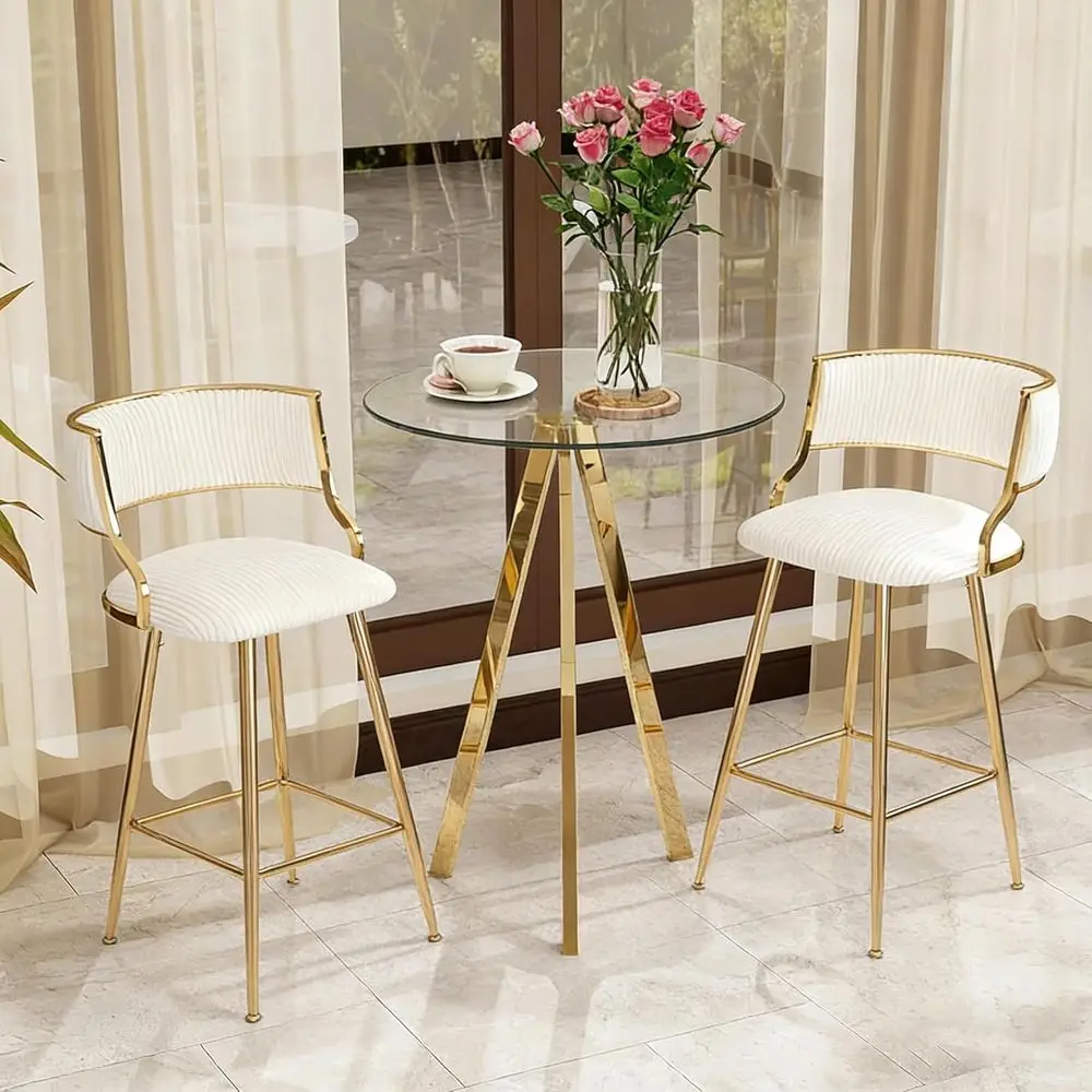 

Комплект из 3 предметов: круглый стол для паба и барные стулья высотой до барной стойки из бежевого вельвета