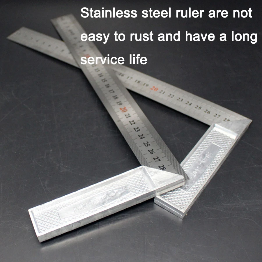 200/250/300mm Aluminum Square Ruler Right Angle 90 Degree Turning Rule Woodworking Measuring Tool Angle Square Carpenter Ruler