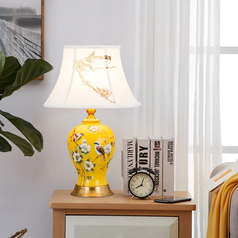 TEMOU Chinese Ceramics Table Lamp LED Modern Creative Luxury Desk Light Fashion for Home Living Room Study Bedroom