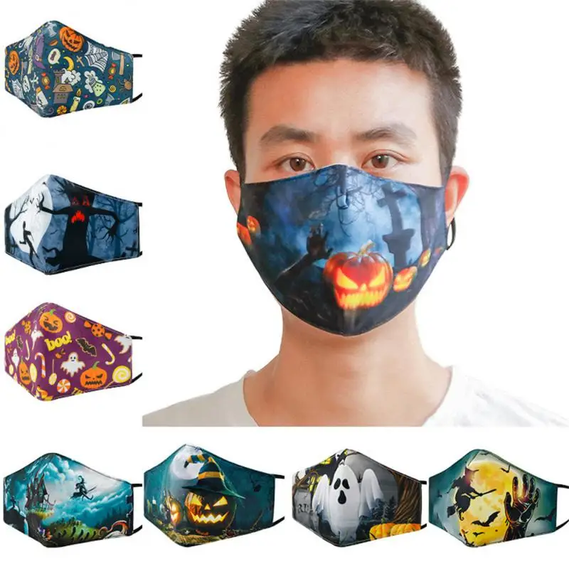 Halloween 3D Printing Mask Dustproof Washable Masks Adult Three Layers Dust And Sunscreen Respirator Comfortable Ear Masks