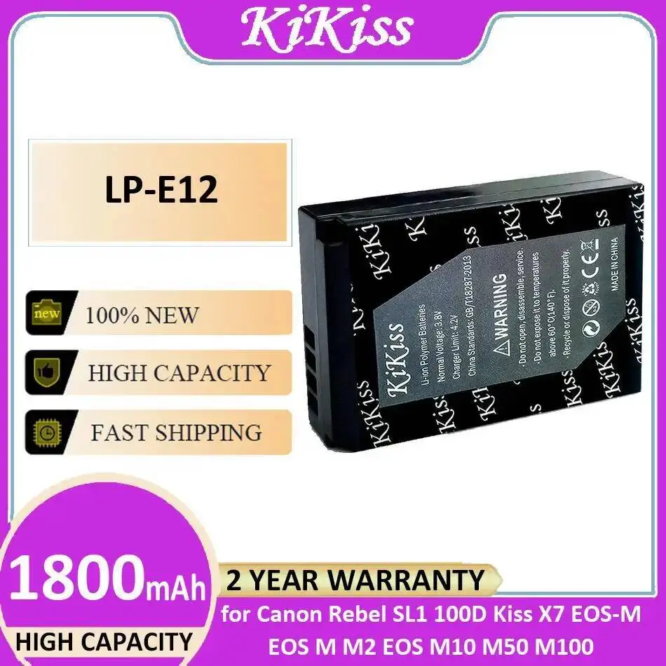 

1800Mah For Canon Rebel SL1 100D Kiss X7 Eos-M Eos M M2 M10 M50 M100 Camera Battery LP-E12 High-Capacity