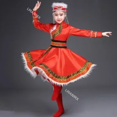 Mongolische Tanzkostüme für Erwachsene und Kinder für Mädchen, chinesische Nationalkleidung, Bühnenaufführung, Volkstanzkleidung, Neujahr