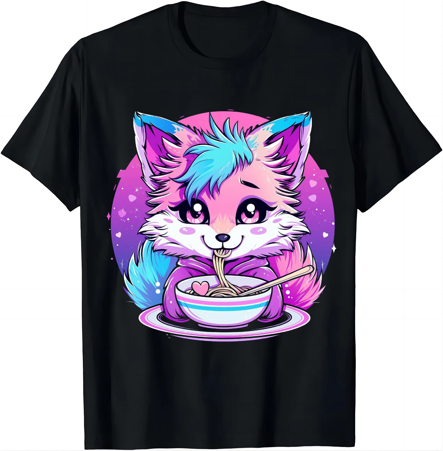 Transpłciowa duma Kawaii lis Ramen makarony Trans flaga t-shirt damski odzież topy Kawaii ubrania