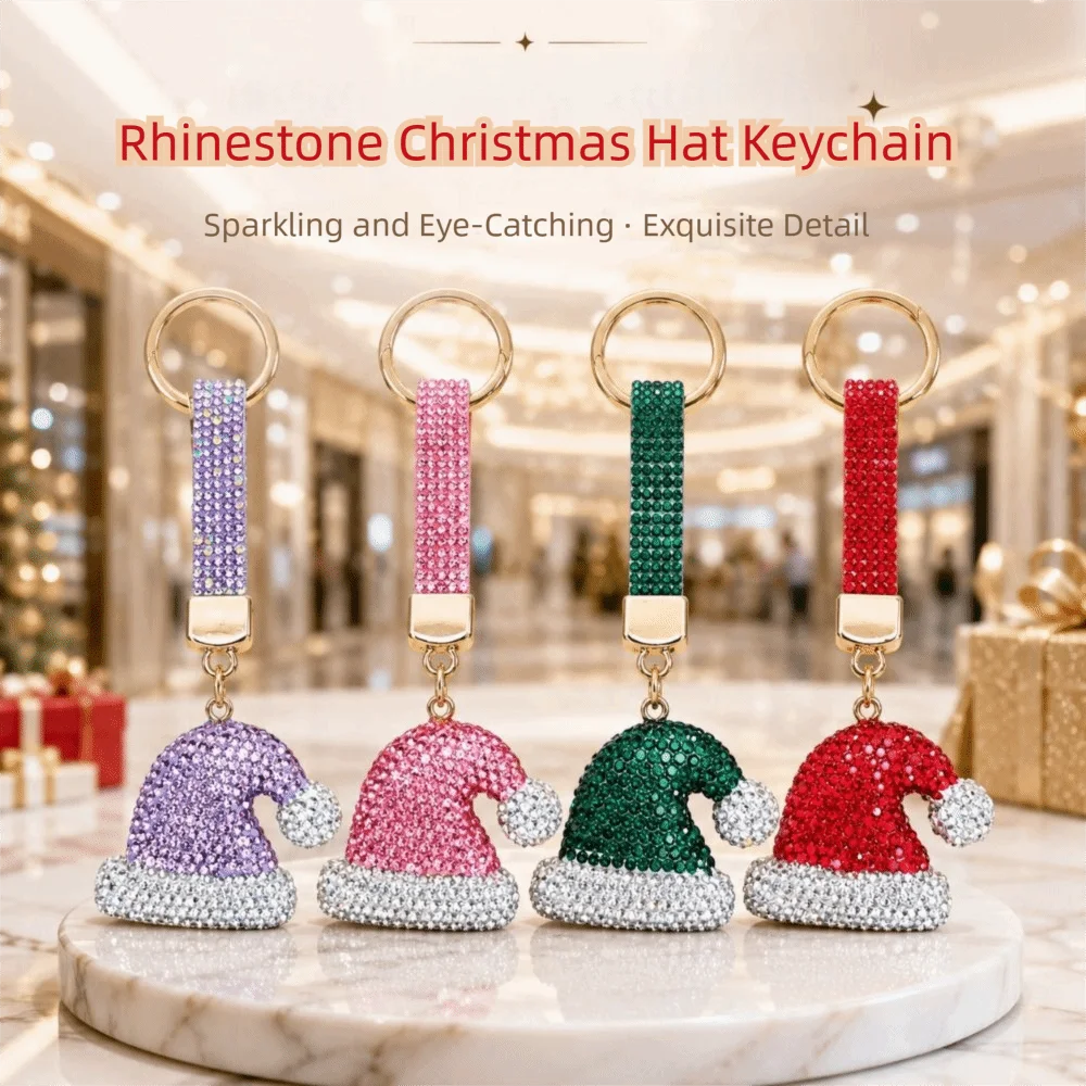 Santa Claus Rhinestone Christmas Keychain Christmas Hat Christmas Stocking Santa Claus Keychain Sparkly Blingbling