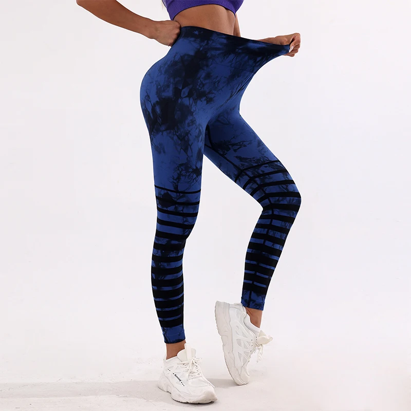 Tie Dye Strips Leggings stampati per le donne Push Up sport Fitness Yoga pantaloni a vita alta Leggings Slim senza cuciture Para Mujer