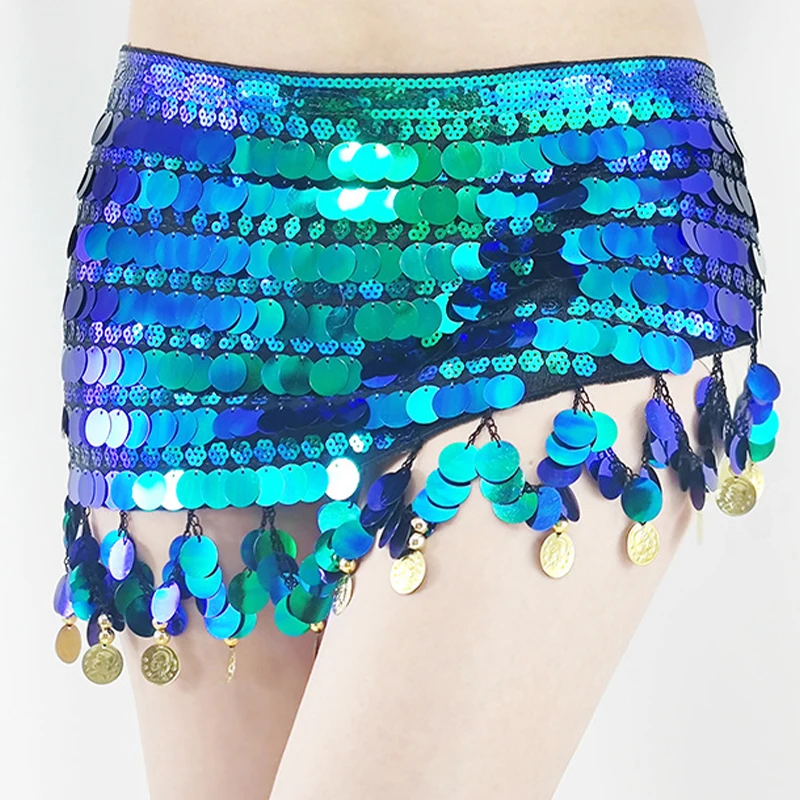 Women Belly Dance Waist Chain Practice clothes Accessories Coin Belt Tribal Costume Dance wear Sequin Triangle Scarf Hip Adult