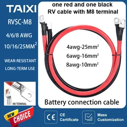 Battery Inverter Connection Cable M8 Terminals 12V 24V 48V 72V 500V 600V RV Copper Wire Cable 8/6/4 AWGCar Battery UPS