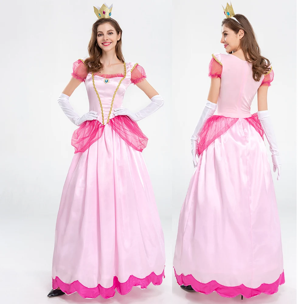 

Princess Peach Costume Women Cosplay Party Halloween Masquerade Dress Up Clothing for Women Pink Fancy Dress