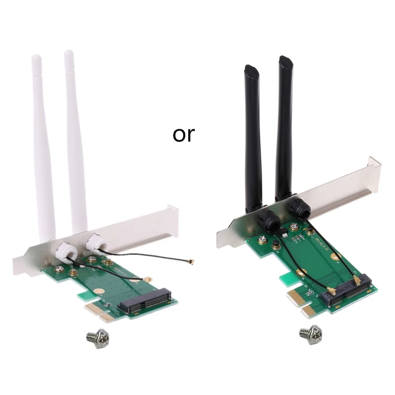 Wireless Card WiFi Mini PCI-E Express to PCI-E Adapter 2 Antenna External PC