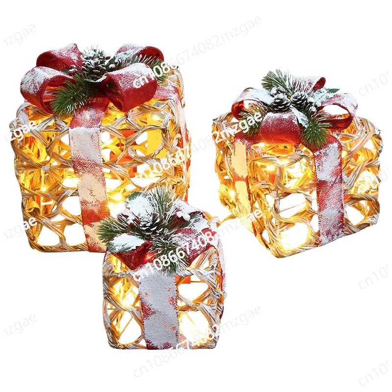 

Christmas gift box decorations, luminous box stacked Christmas tree ornaments