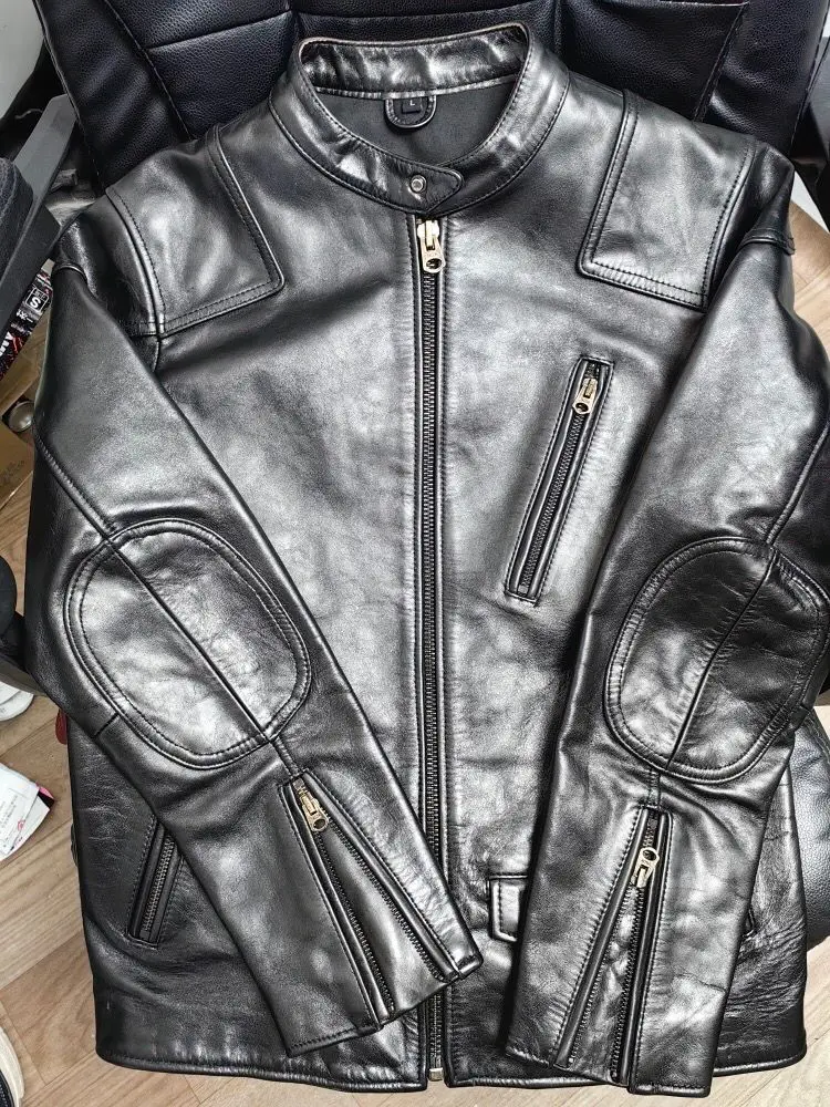 

Men's Spring Autumn Fall Clothes Genuine Leather Horsehide Jacket for Motorcyclist Biker Outerwear Windbreaker Black 3XL 4XL 5XL