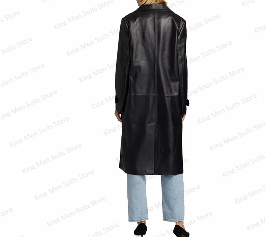 Traje de cuero negro para mujer, chaqueta Formal de oficina para mujer, abrigo largo e invitado para madre, vestido de graduación hecho a medida, 1 pieza, invierno y otoño