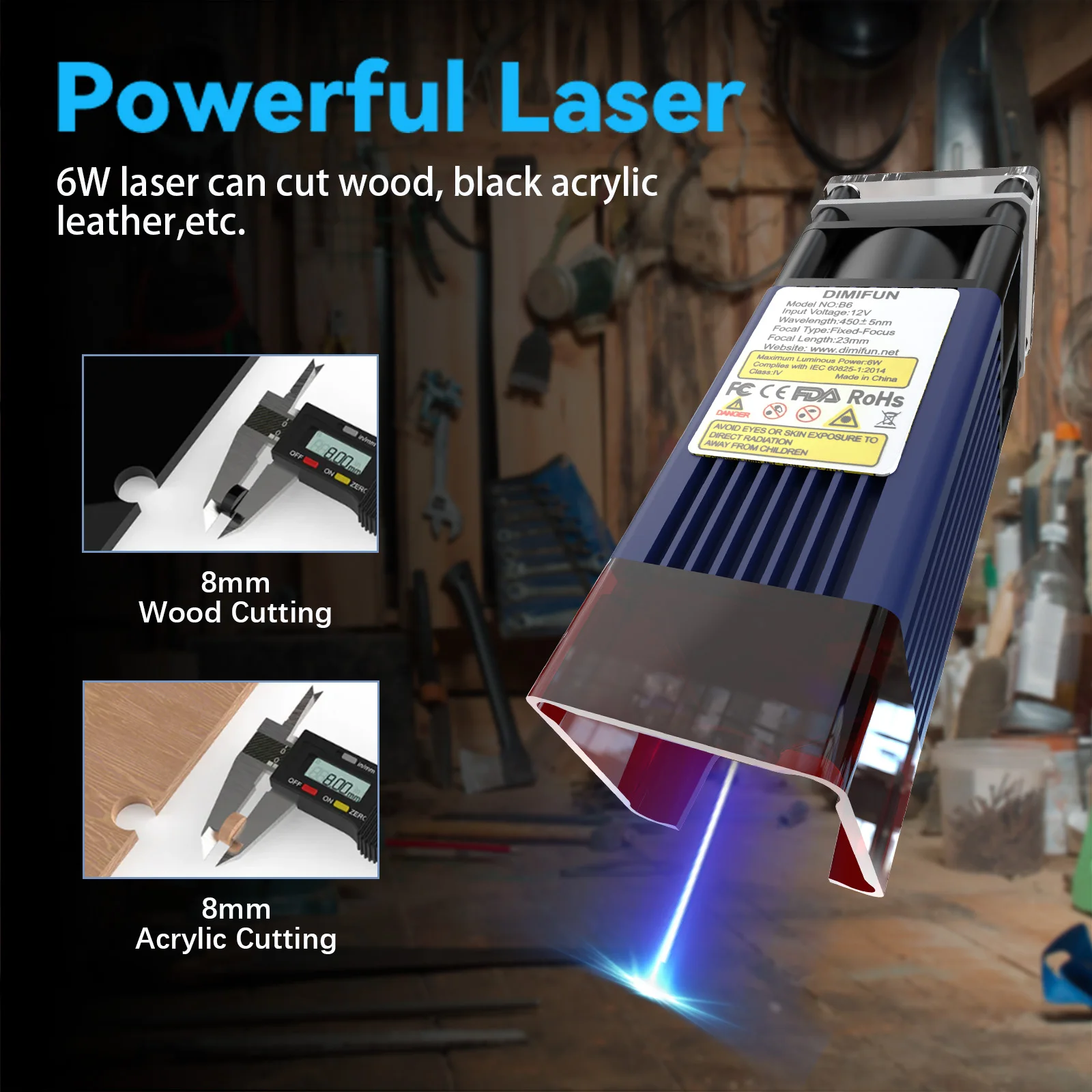 

High Power B6/B12 Laser Module for Laser Engraving Machine Upgrade, DIMIFUN 6/12W Laser Head Compatible with Various Brands