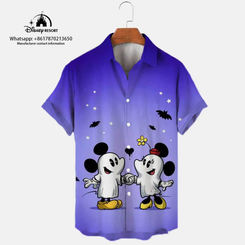 

Halloween new Mickey 3D cartoon short-sleeved shirt casual street fashion comfortable y2k style men's shirt 2024