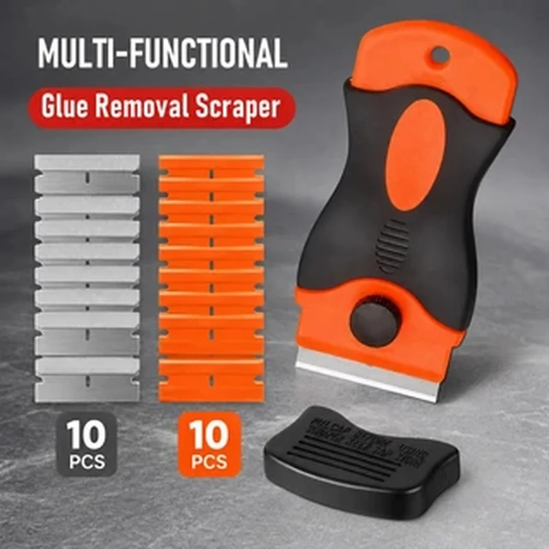 Multi functional traceless adhesive removal scraper, plastic handle cleaning scraper, remove adhesive residue stickers