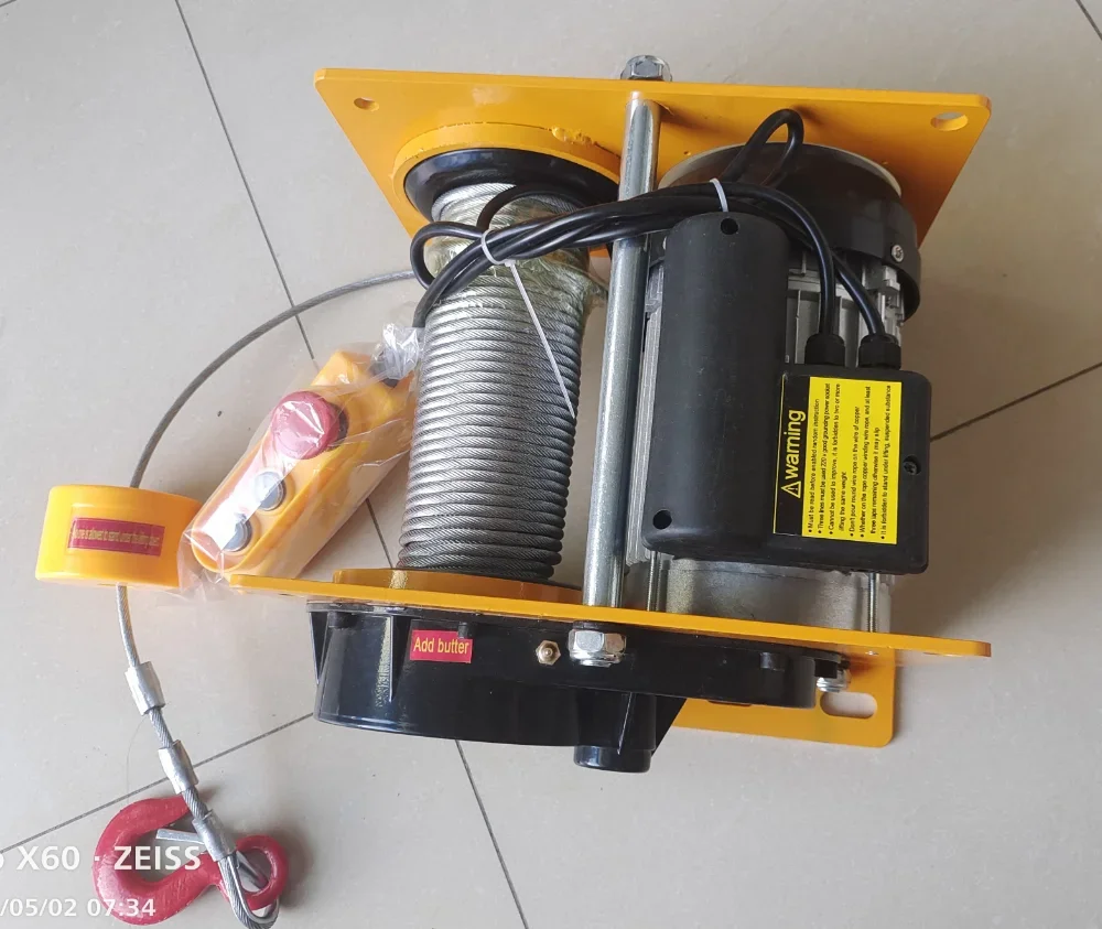 Winch 500-1000kg Mini Micro Hoist 20m Steel Wire Rope Sling Remote Control New 500kg 1Ton